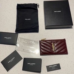 Yves saint laurent monogramme burgundy card holder